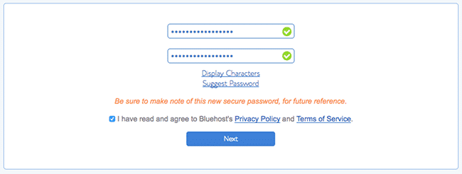 bluehost account password